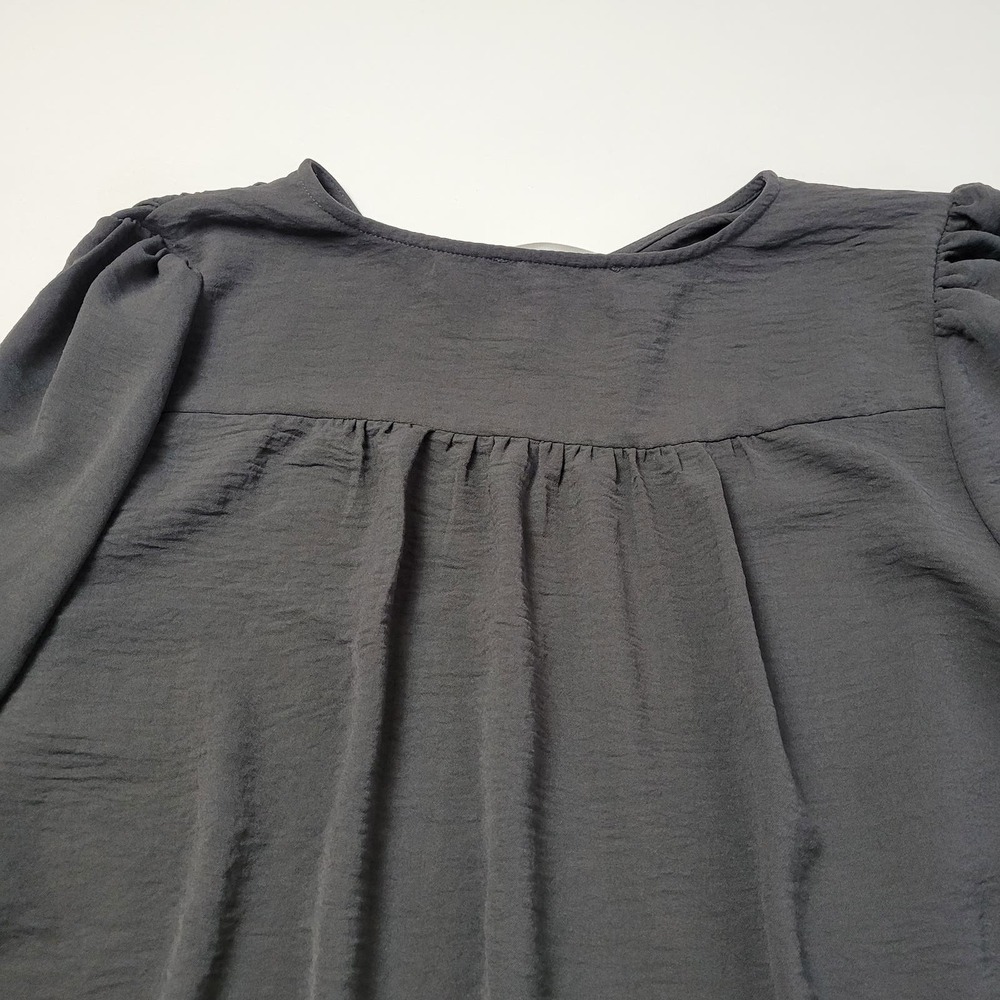 Adyson‎ Parker Button Up Shirt Boxy Silky Round Neck Puff Black Size XL - Picture 14 of 14
